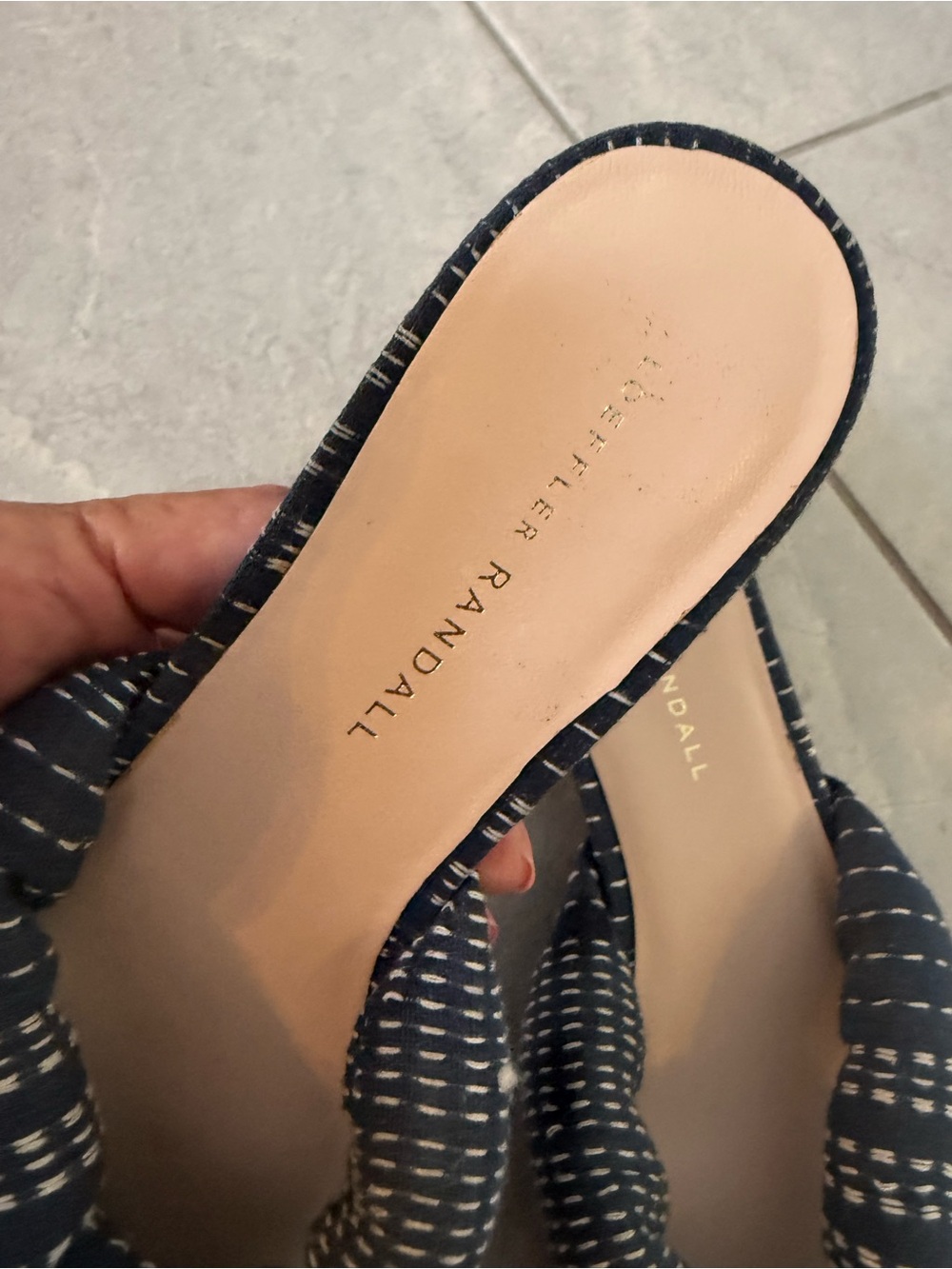 Loeffler Randall Elsie Blue White Woven Boho Fabric Block Heel Sandals Slides 9 - Picture 4 of 10